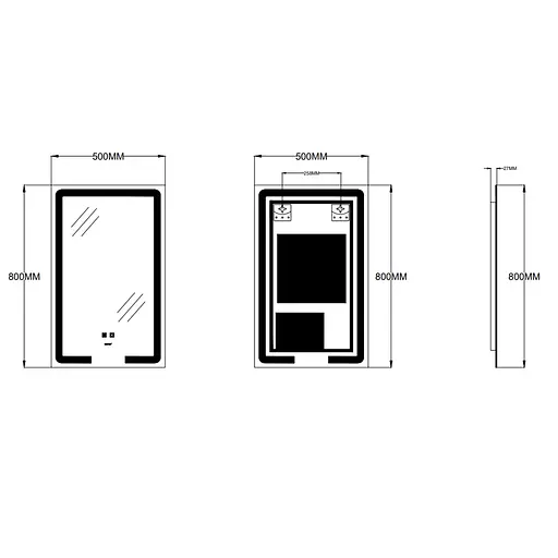 Дзеркало Zerix Prime MR02-50x80 з LED Touch, Anti-fog, димером, регулятором яскравості ZX6052 - фото 2