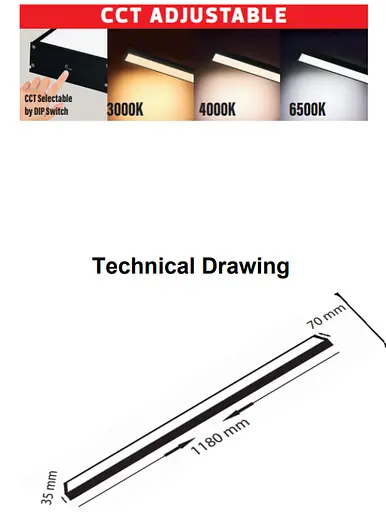 Лінійний світлодіодний світильник Horoz Electric Fortis-40 3CCT 019-068-1040 чорний 3000/4200/6400К - фото 2