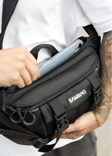 Большая мужская сумка бананка Sambag DynamicDart черная тканевая 38 × 21 × 7 см (80411701m) - фото 7