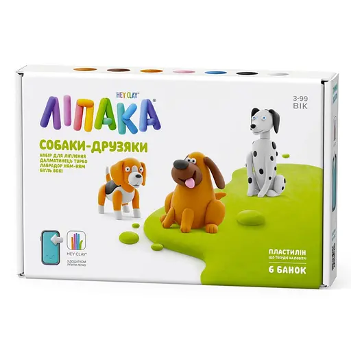 Набор пластилина "Собаки-Друзья: Далматинец Турбо, Лабрадор Ням-Ням, Бигль Воки" ЛИПАКА 60058-UA01 самостоятельно затвердевает - фото 1