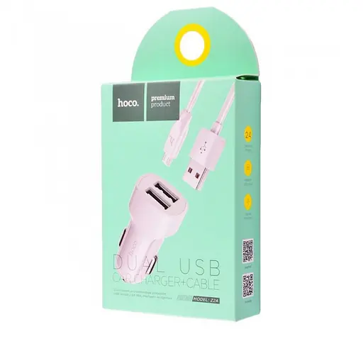 Автомобільний зарядний пристрій Hoco Z2A two-port Car charger set with Micro cable 2USB 2.4A Білий - фото 2
