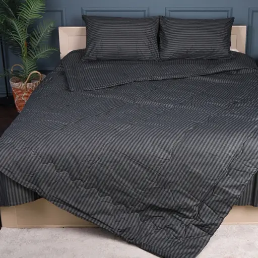 Літній постільний комплект MirSon №2931 Сolor Fun Line Stripe Black Bamboo 220х240 см чорний (2200010961409) - фото 1
