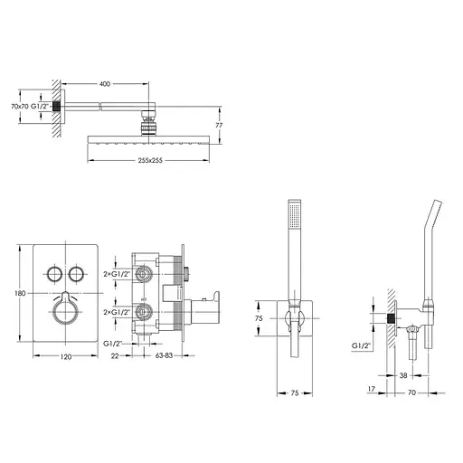 Душевая система скрытого монтажа Imprese Smart Click ZMK101901222, термостат с 2 функциями, Черный матовый - фото 2