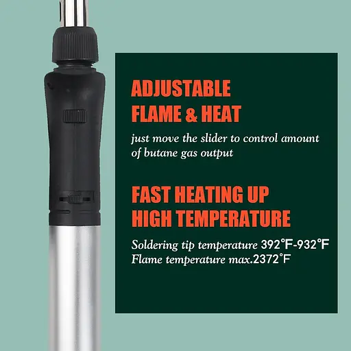 Бутановий паяльник FROGBRO комплект самозаймистий регульована температура полум'я макс 2372℉, бездротовий з 6 наконечниками - фото 5