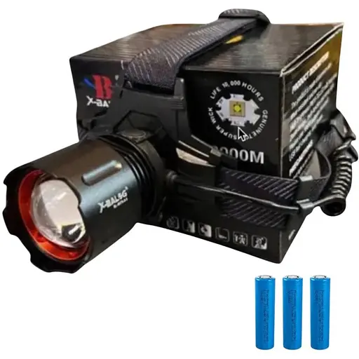 Мощный яркий аккумуляторный налобный фонарь на 3 аккумулятора на голову для рыбалки Powerbank X-Balog-8070 - фото 1