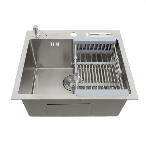 Кухонна мийка накладна 1.5 мм із нержавіючої сталі 45 см Nett NS-5245, Нержавіюча сталь - фото 9