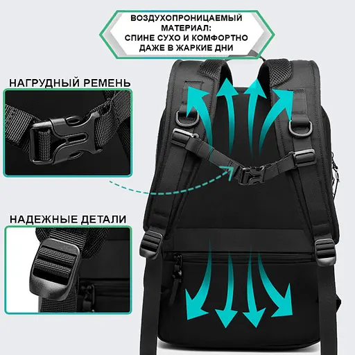 Рюкзак міський Ozuko 9474 14л для ноутбука до 15,6" Black (16196) - фото 4