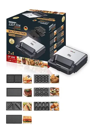 Мультимейкер Zepline ZP-806 7в1 зі знімними формами 2200Вт Чорний/Сталь - фото 7