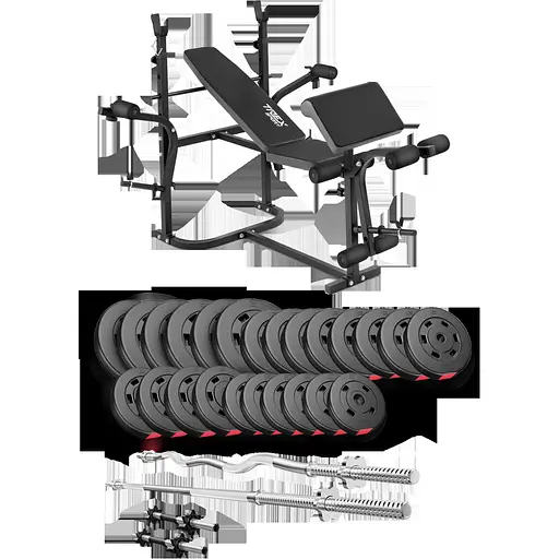 Набір Hop-Sport Premium 135кг з лавою TX-020, штангами та гантелями