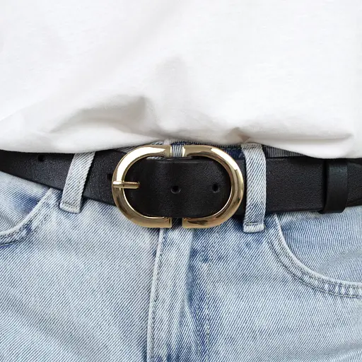 Ремень женский кожаный НС-3424 (115 см) с золотой двойной пряжкой черный - фото 6