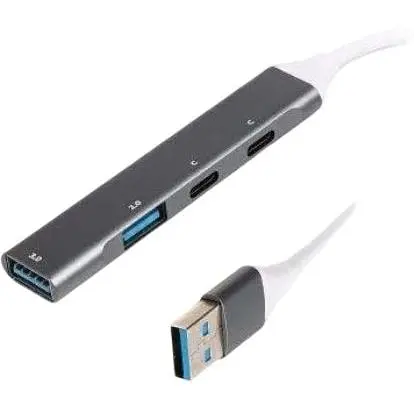 Хаб Usb Maxxter HU3A-4P-03, Grey, Usb 3.0 - 2xType-C 2.0 / 1xUsb 3.0 / 1xUsb 2.0, кабель 13 см, алюминиевый корпус - фото 1