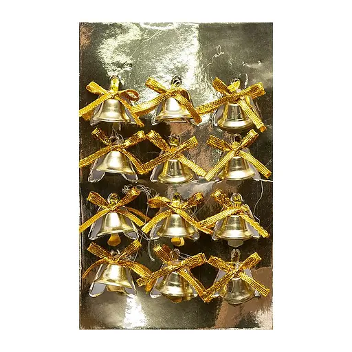 Набір ялинкових прикрас Дзвоник з бантиком, AAA23093, 12 шт., металевий