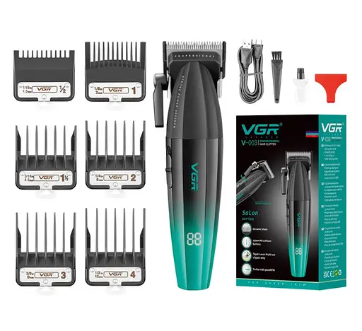 Машинка для стрижки VGR V-003 Turbo режим 9000 RPM керамічне лезо (6 насадок) Зелений