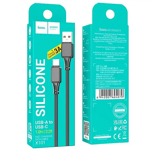 Кабель Hoco Type-C Assistant silicone charging data cable X101 1 м 3A - фото 3