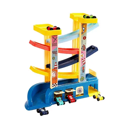 Игровой трек 9906 с гаражом, 6 машинок, 4 уровня, наклейки