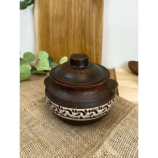 Горщик під печеню керамічний (глиняний) різьблений Ангоб 600 мл