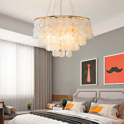 Круглая золотая люстра ATHELIA с перламутровыми пластинами Ø 60 см | Ст. 1537-600 GD | Line F - фото 1