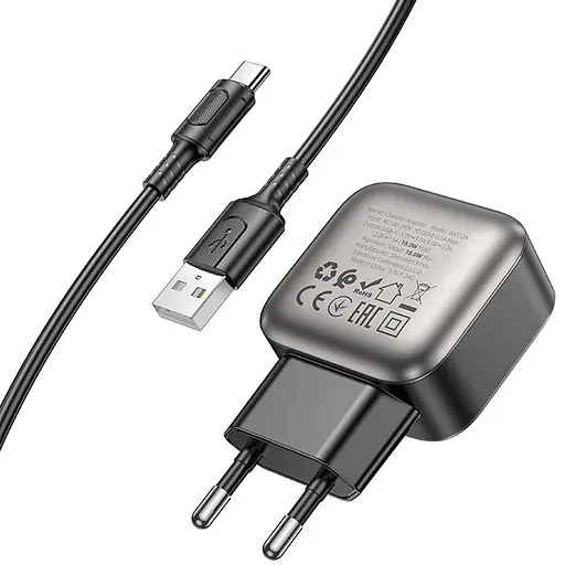 МЗП Borofone BAS52A Absolute QC3.0 18W (1USB-A) + кабель USB to Type-C Black - фото 4