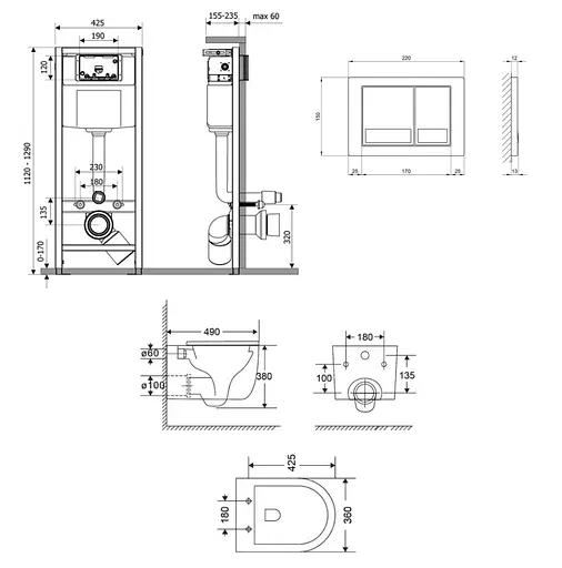 Набір Q-tap Nest 4 в 1 підвісний унітаз Taurus Ultra Quiet 490x360x380 + комплект інсталяції QT2433084EUQMB46182 - фото 2