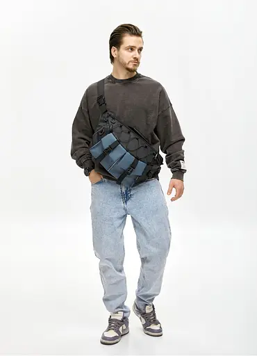 Мужская сумка-бананка под ноутбук Sambag Urban Pro черно-синяя 46×26 см (51411215m) - фото 2