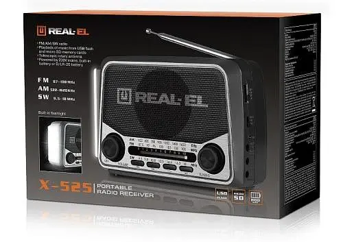 Радіоприймач 1.0 Real-El X-525 Grey, 3 Вт, пластиковий корпус, FM/AM/SW, USB, SD/microSD, акумулятор, ліхтарик - фото 2