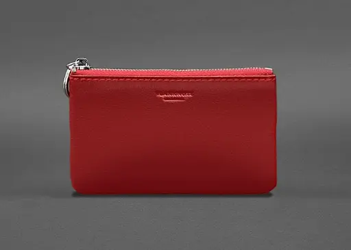 Кожаная монетница / мини-косметичка 3.0 красная краст - фото 1