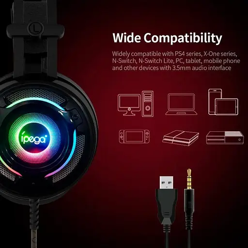 Дротова ігрова гарнітура iPega Gaming with RGB LED PG-R008, 3.5mm, Noice Reduction, 2.2m, black - фото 5