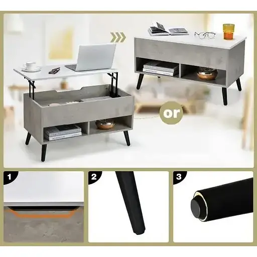 Стіл трансформер Costway Lagom в стилі Loft сірий - фото 3