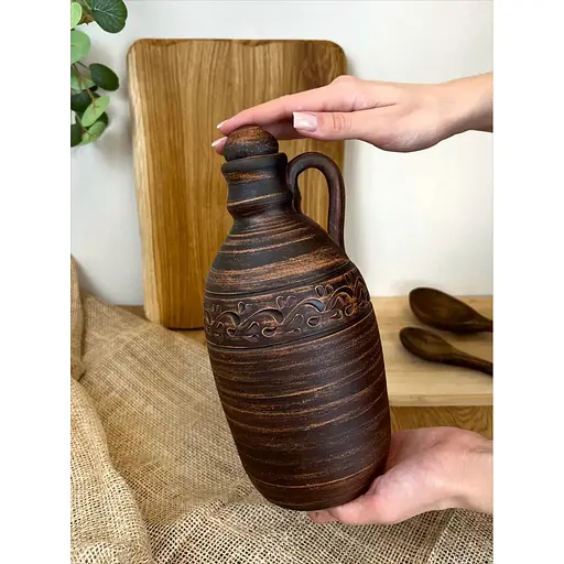 Пляшка 1.5 літра керамічна (глиняна) різьблена з ручкою декор - фото 7