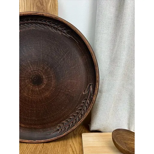 Блюдо для піци 30 см керамічне (глиняне) різьблене Колосок - фото 6