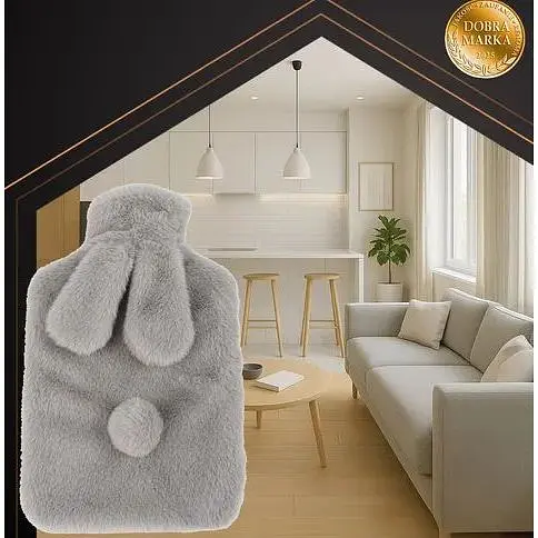 Резиновая грелка с плюшевым чехлом Ruhhy 26383, 1.8 л серый/бежевый тепло для тела до 3 часов - фото 6