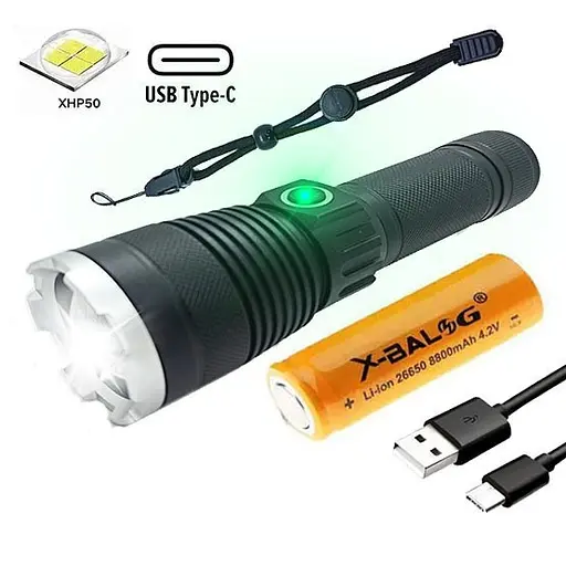 Ручной фонарь BL-A75-P50 zoom Type-C + 18650 (3xAAA) 5 режимов - фото 6