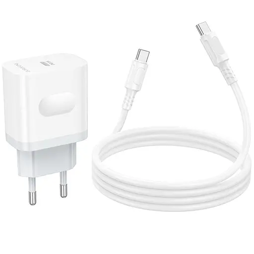 МЗП Borofone BA99A Breeze PD20W (1USB-C) + кабель Type-C to Type-C White - фото 4