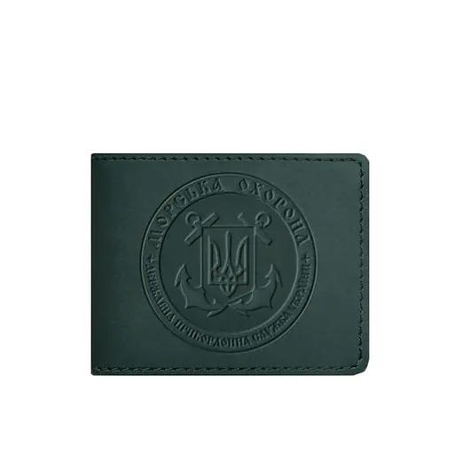Кожаный переплет на удостоверение Морской охраны зеленый Crazy Horse - фото 6