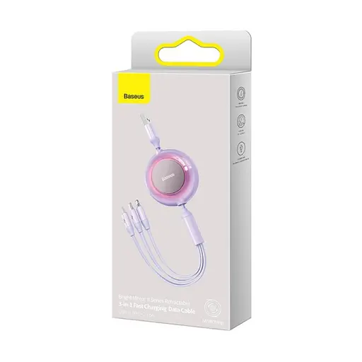 Кабель Baseus Bright Mirror 2 Series Retractable 3 in 1 Fast Charging Data Cable USB to M+L+C 3.5A 1.1 м Purple - фото 2