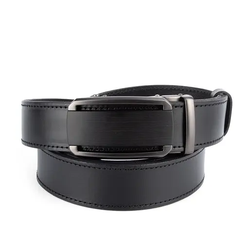 Ремень кожаный мужской черный на автомате  SF-3421 XXL (145 см) батальный - фото 1