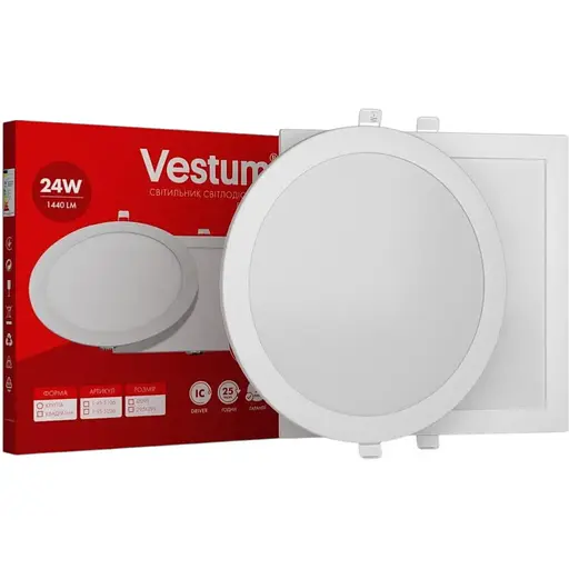 Круглий світлодіодний світильник Vestum врізний 24W 4000K 220V 1-VS-5107 - фото 1