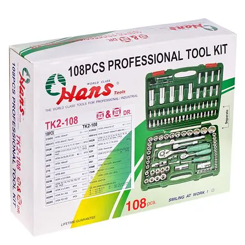 Набор торцевых головок Hans 1/4DR4-14 мм и 1/2DR10-32 мм 108 предметов (TK-108 R2) - фото 8