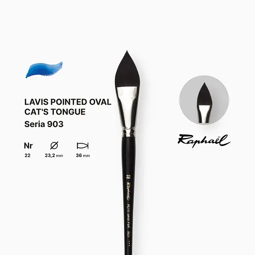 Кисть с заостренным овальным ворсом «Кошачий язык» Raphael, короткая черная лакированная ручка, №22 - фото 2