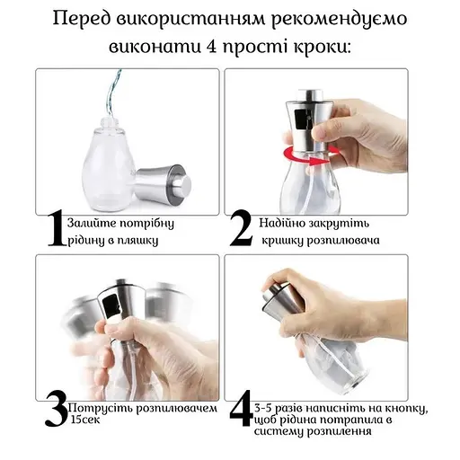 Распылитель диспенсер бутылка спрей для масла, уксуса, соусов, 200 мл стеклянный, Kitchen Master 85387 - фото 7