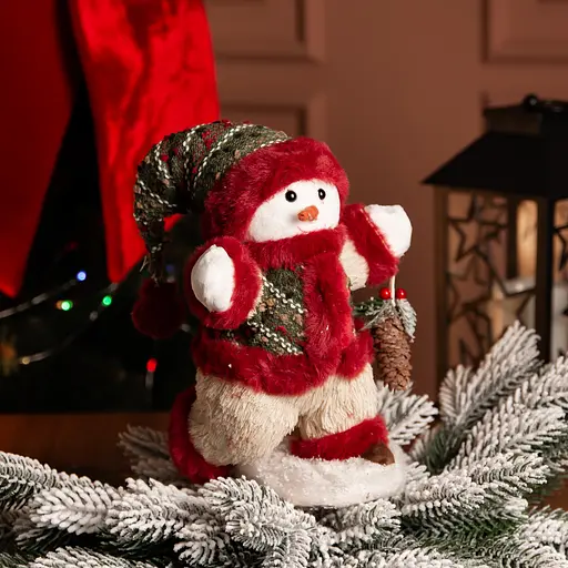 Новорічна фігурка Сніговик з шишкою 19×17×40 см Yiwu CR-4-16