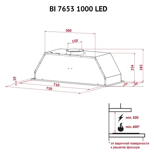 Вытяжка полновстраиваемая Perfelli BI 7653 I 1000 LED - фото 12