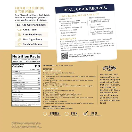 Сублимированная черная фасоль с длительным сроком хранения до 30 лет Augason farms, 236 порций (101105) - фото 4