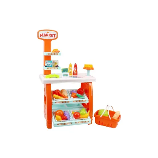 Ігровий дитячий набір "Маркет" 0730TXK прилавок з полицями, кошик, різні продукти - фото 2