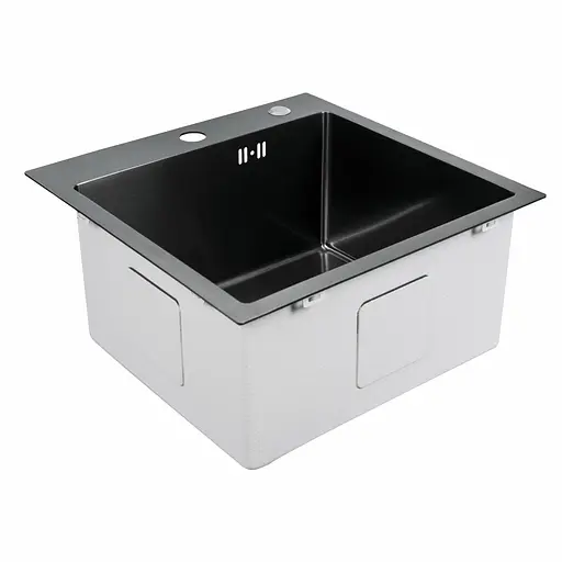 Кухонна мийка 45x45 Platinum Handmade PVD чорна (сифон крулий 3,0/0,8), Чорний - фото 2