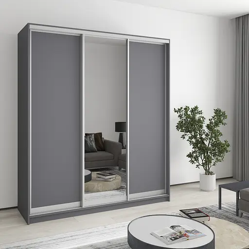 Шафа-купе тридверна MebelStar Уні AL 2ДСП/Дзеркало 180x45x210 см Антрацит (MBS-3076)