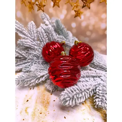 Набір ялинкових куль Хвиля гальваніка 80 мм 6 шт Червоний - фото 1