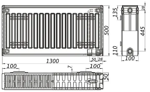 Радіатор сталевий панельний Kalite 22 низ/справа 500x1300 (без INNER) 000024202, Білий - фото 4