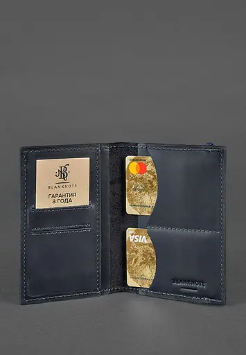 Шкіряна обкладинка для паспорта 2.0 синя - фото 4