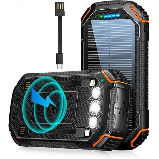 Повербанк с солнечной панелью Jinepin Solar Power Bank 20000 mAh PN-W23 IPX4 15W Qi - фото 1